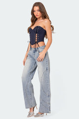 Oaklynn Stitch Detail Low Rise Baggy Jeans