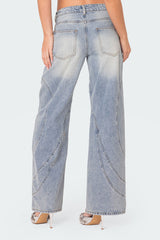 Oaklynn Stitch Detail Low Rise Baggy Jeans
