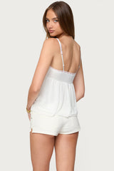 Embroidered Layered Mesh Babydoll Top