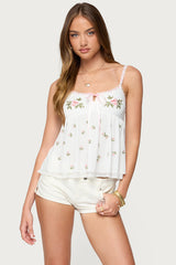 Embroidered Layered Mesh Babydoll Top
