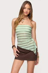 Sari Striped Strapless Asymmetric Top