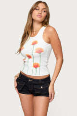 Wild Flowers Ribbed Tank Top