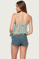 Sheer Sequin Babydoll Tank Top