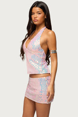 Kaelyn Sequin Backless Halter Top