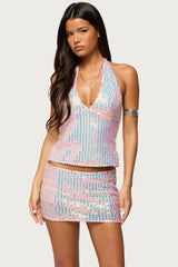 Kaelyn Sequin Backless Halter Top