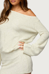 Off Shoulder Sequin Knit Mini Dress
