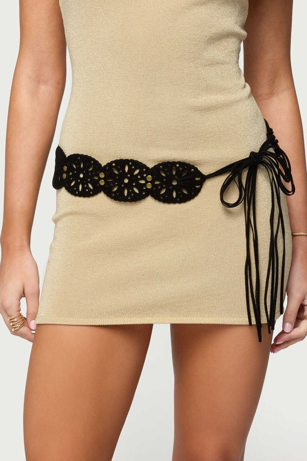 Studded Faux Suede Tie Belt
