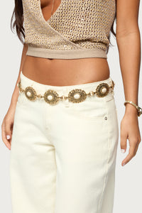 Stone Oval Pendant Chain Belt