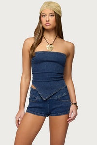 Zaida Asymmetric Denim Strapless Top