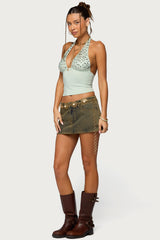 Sequin Plunge Neck Halter Top