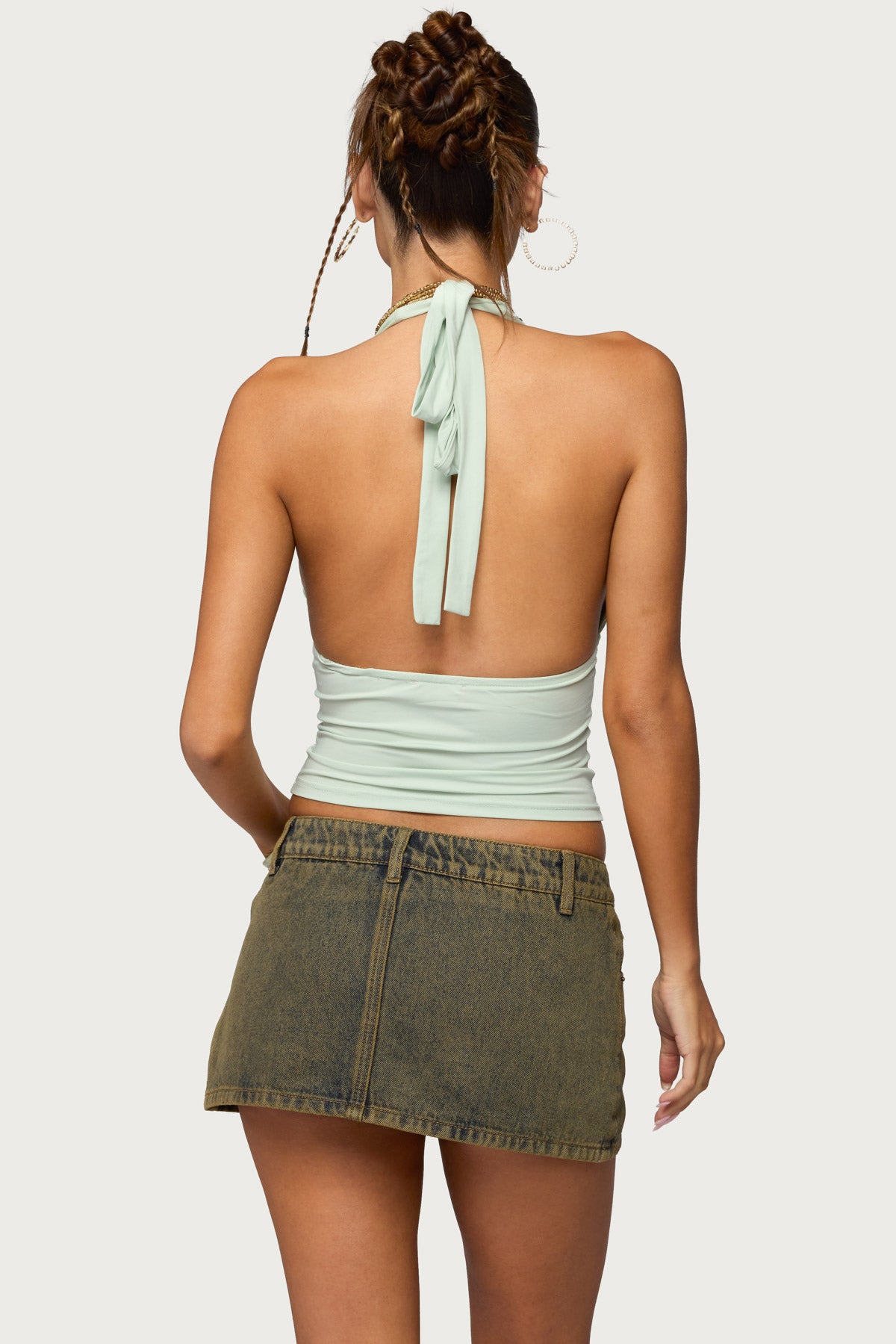 Sequin Plunge Neck Halter Top