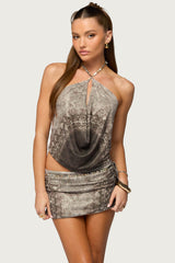 Teresa Backless Printed Mesh Halter Top