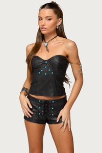 Jessica Cupped Faux Leather Strapless Top