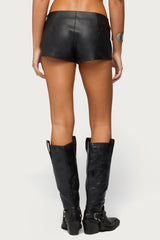Jessica Lace Up Faux Leather Micro Shorts