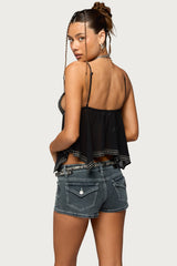 Studded Asymmetric Sheer Babydoll Top