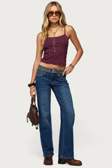 Studded Low Rise Straight Leg Jeans