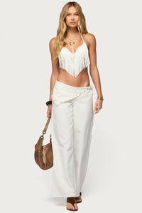 Button Foldover Low Rise Baggy Jeans