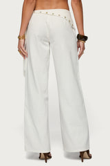 Button Foldover Low Rise Baggy Jeans