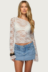 Stitched Sheer Lace Off Shoulder Top