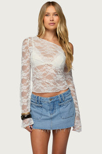 Stitched Sheer Lace Off Shoulder Top
