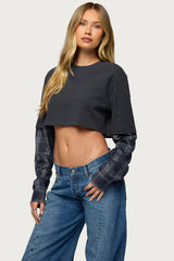 Plaid Sleeves Layered Crop Top
