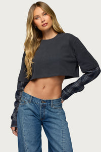 Plaid Sleeves Layered Crop Top