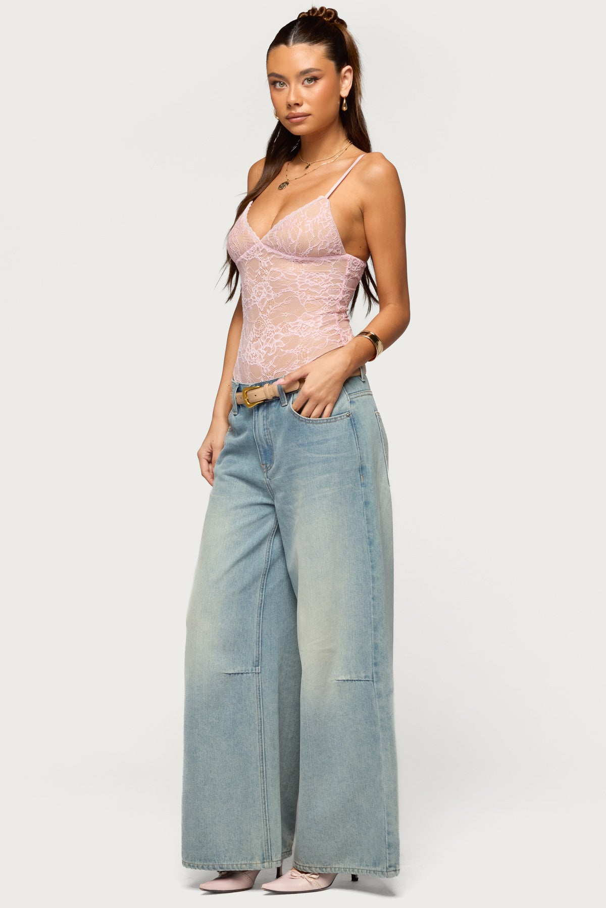 Nolyn Sheer Lace V Neck Bodysuit