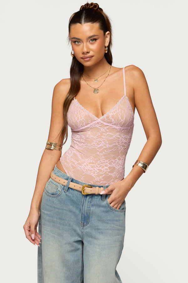 Nolyn Sheer Lace V Neck Bodysuit