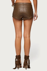 Mid Rise Faux Leather Micro Shorts