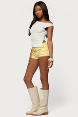 Myra Asymmetric Off Shoulder Ribbed Knit Top