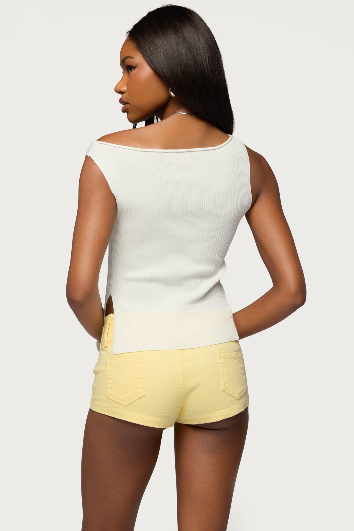 Myra Asymmetric Off Shoulder Ribbed Knit Top