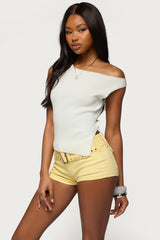 Myra Asymmetric Off Shoulder Ribbed Knit Top
