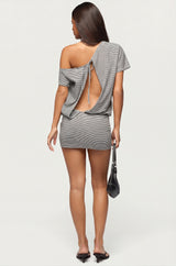 Striped Off Shoulder Cutout Mini Dress
