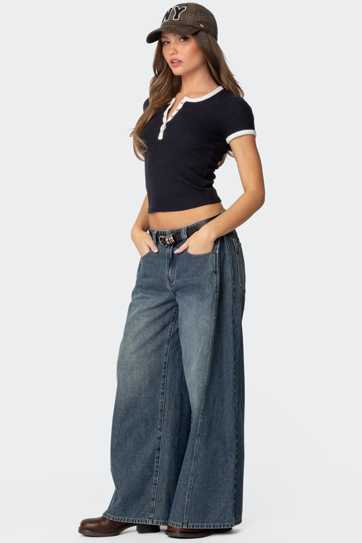 Hilla Side Split Low Rise Baggy Jeans