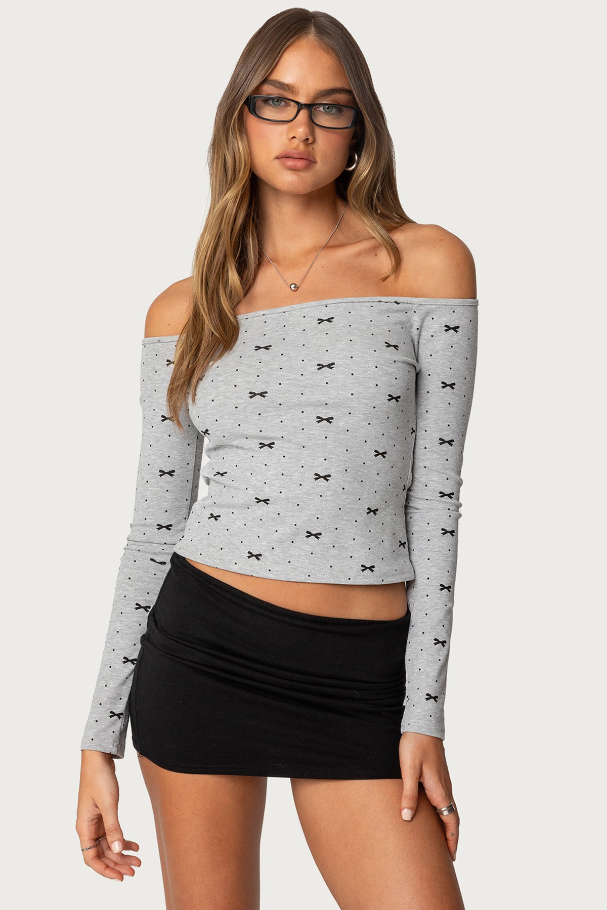 Ryna Bows & Dots Off Shoulder Top
