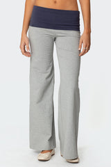 Wide Leg Contrast Foldover Pants