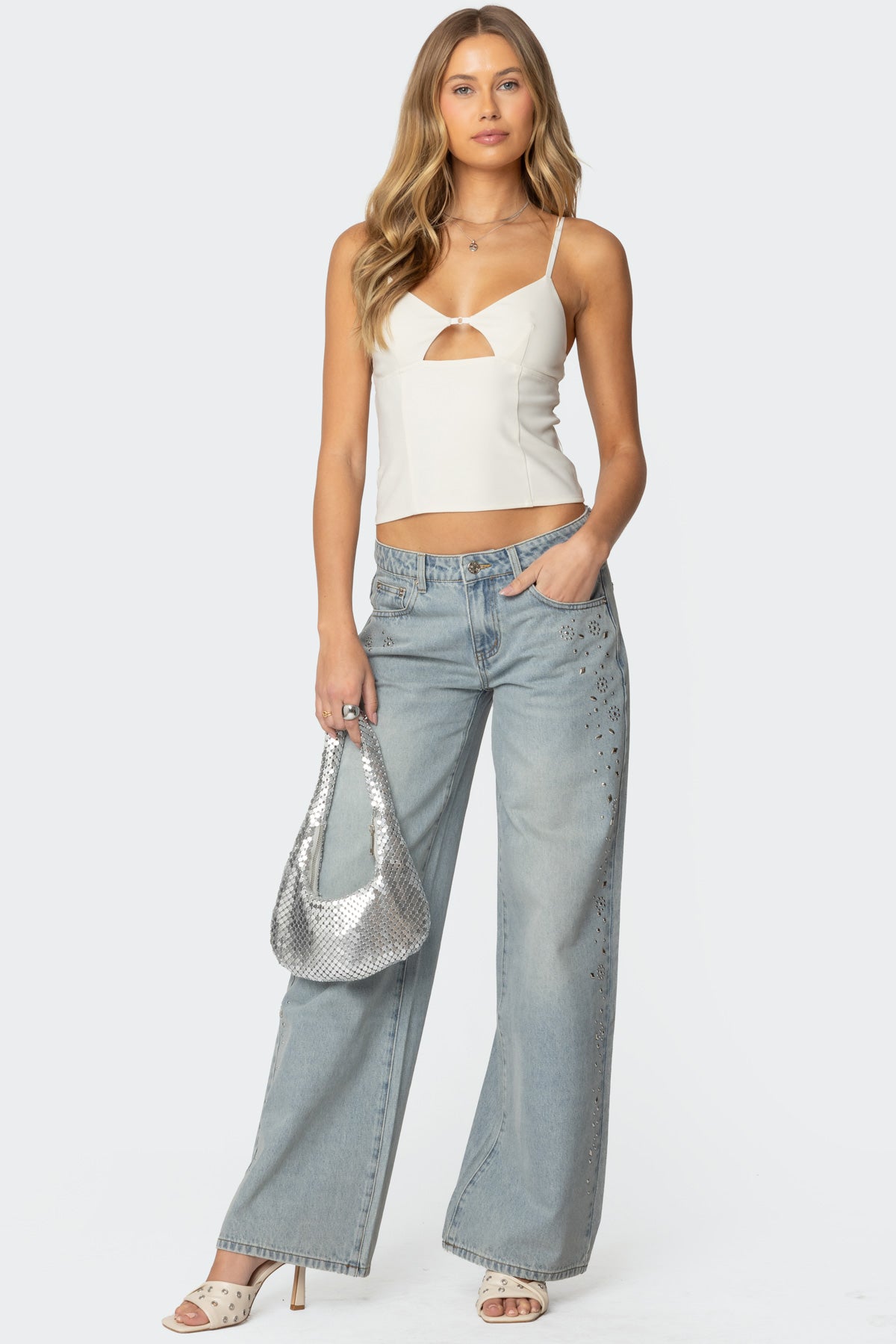 Everly Studded Low Rise Baggy Jeans