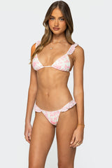 Floral Ruffle Triangle Bikini Top