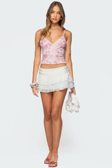 Double Belt Ruffled Chiffon Mini Skort