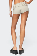 Studded Foldover Micro Shorts