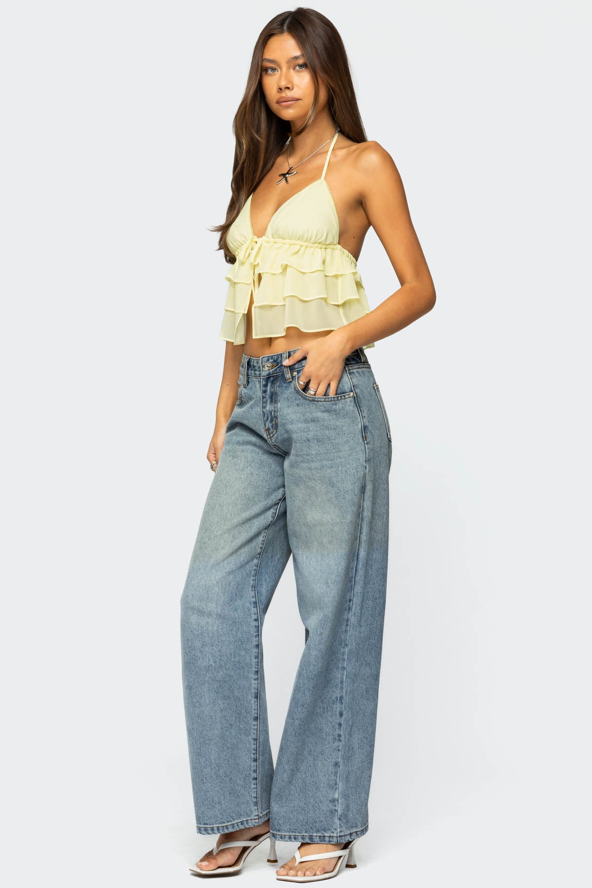 Zephi Split Front Ruffled Top