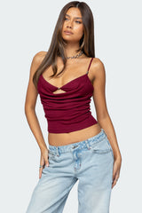 Layered Bra Cowl Neck Top