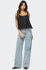 Ruffle Mesh Babydoll Tank Top