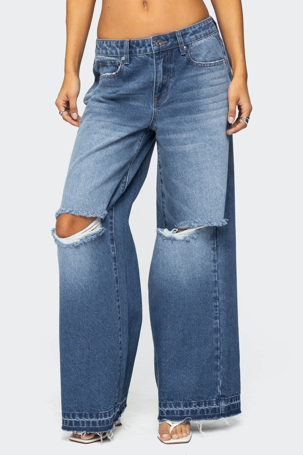 Xenia Distressed Low Rise Baggy Jeans