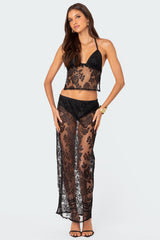 Bess Open Back Sheer Lace Top