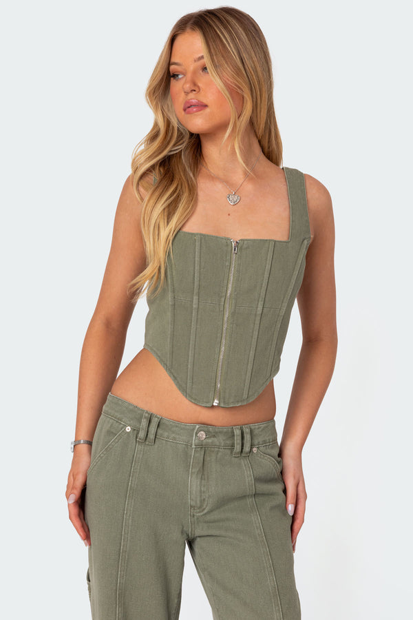 Lottie Washed Denim Zip Corset