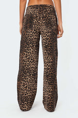 Leopard Printed Low Rise Baggy Jeans