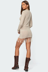 Tassel Knit Wrap Mini Dress