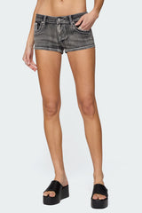 La Embroidered Low Rise Denim Shorts