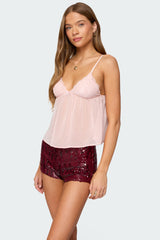 Dotted Chiffon Babydoll Tank Top